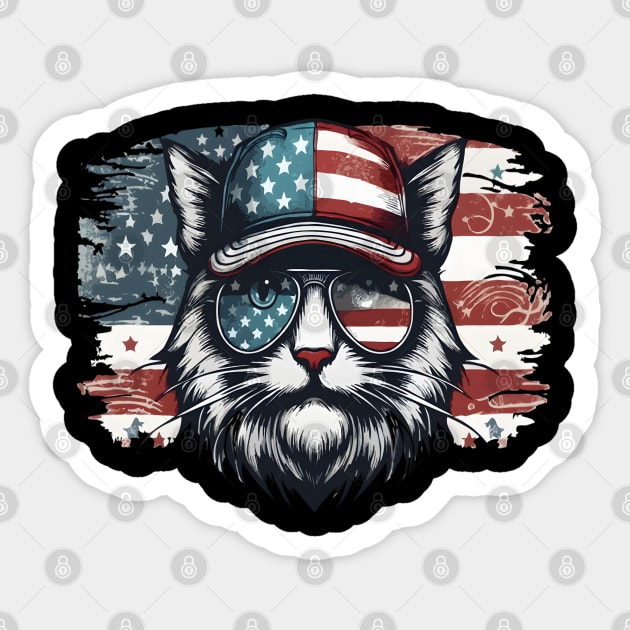 Cat Dad Fathers Day American Flag Cat Sunglasses Cap Hat Patriotic 4th Of July Sticker by TopTees